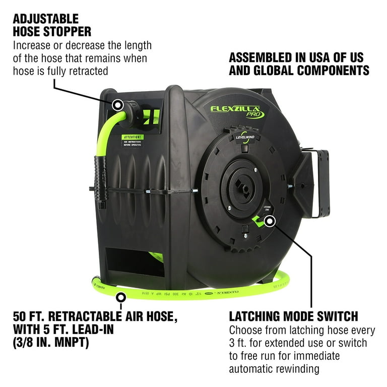 Flexzilla® Retractable Air Hose Reel with Levelwind™ Technology, 1/2 Flexzilla® Retractable Air Hose Reel with Levelwind™ Technology, 1/2