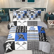 Homewish Lacrosse Game 7-Piece Bedding Comforter Set,Sport Theme King Bedding Sets,Waves Striped Lines Bed Sheets For Boys Kids,Breathable Home Decor