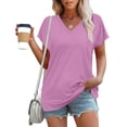 thumbnail image 5 of yillto Women's Casual V Neck T Shirts Summer Cap Short Sleeve Fashion Loose Solid Color Tops Tee, 5 of 7