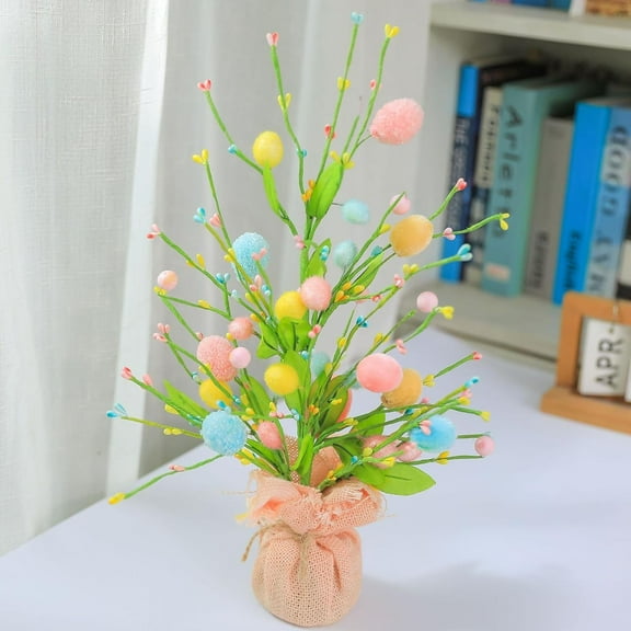 JEWLALO Easter Eggs Table Tree with Burlap Base, Artificial 18 Inch Easter Egg Tree Tabletop Decor, Decorative Tree Table Centerpiece for Easter Home Party Decors