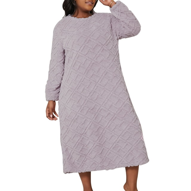 FAROOT Robe de Nuit en Molleton pour Femmes Automne Hiver Grande Taille à Broderie Géométrique à Manches Longues