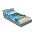 thumbnail image 2 of Ambesonne Landscape Fitted Sheet & Pillow Sham Set, Sea Palms Mountains, Twin, Blue Cream Green, 2 of 2