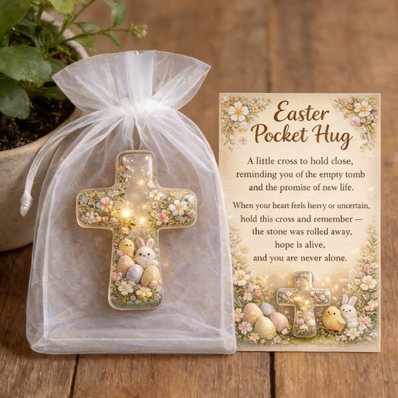 Easter Decorations Handmade Cross Bunny Pocket Ornament Religious Decor for Home Tabletop Spring Holiday Cute Easter Gift Mini Figurine