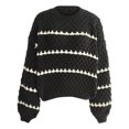 thumbnail image 4 of VISALY Pullover Crewneck Sweatshirt Crochet Sweaters Fall Sweaters Long Sleeve Striped Pullover Loose Chunky Knitted Jumper Tops Oversized Sweatshirt Basic Tops Womens Hoodies Pullover Black L, 4 of 5