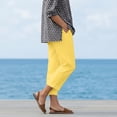 thumbnail image 6 of Fmbrln Linen Pants for Women with Pockets, Elastic Waist Versatile Straight Leg Pants Casual Loose Fit Side Slit Solid Ankle Cropped Pants, 6 of 9