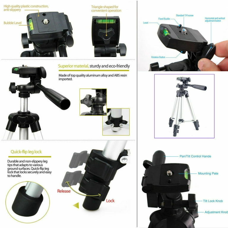 Portable Camera Tripod Stand Mount Phone Holder | Professional Quality,  Flexible, Lightweight, 360 Degree Swivel