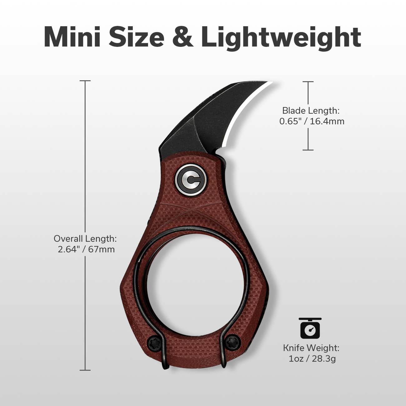CIVIVI Pyrus Mini EDC Folding Utility Knife, Compact Keychain Box Cutter with 14C28N Blade & Ringed G10 Handle C23038-1 (Burgundy)