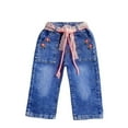 thumbnail image 2 of NAISIBABY Girls Jeans with Lace Belt, Stretch Baggy Elastic Waist Wide Leg Kids Fashion Denim Pants Blue Size 5T, 2 of 6