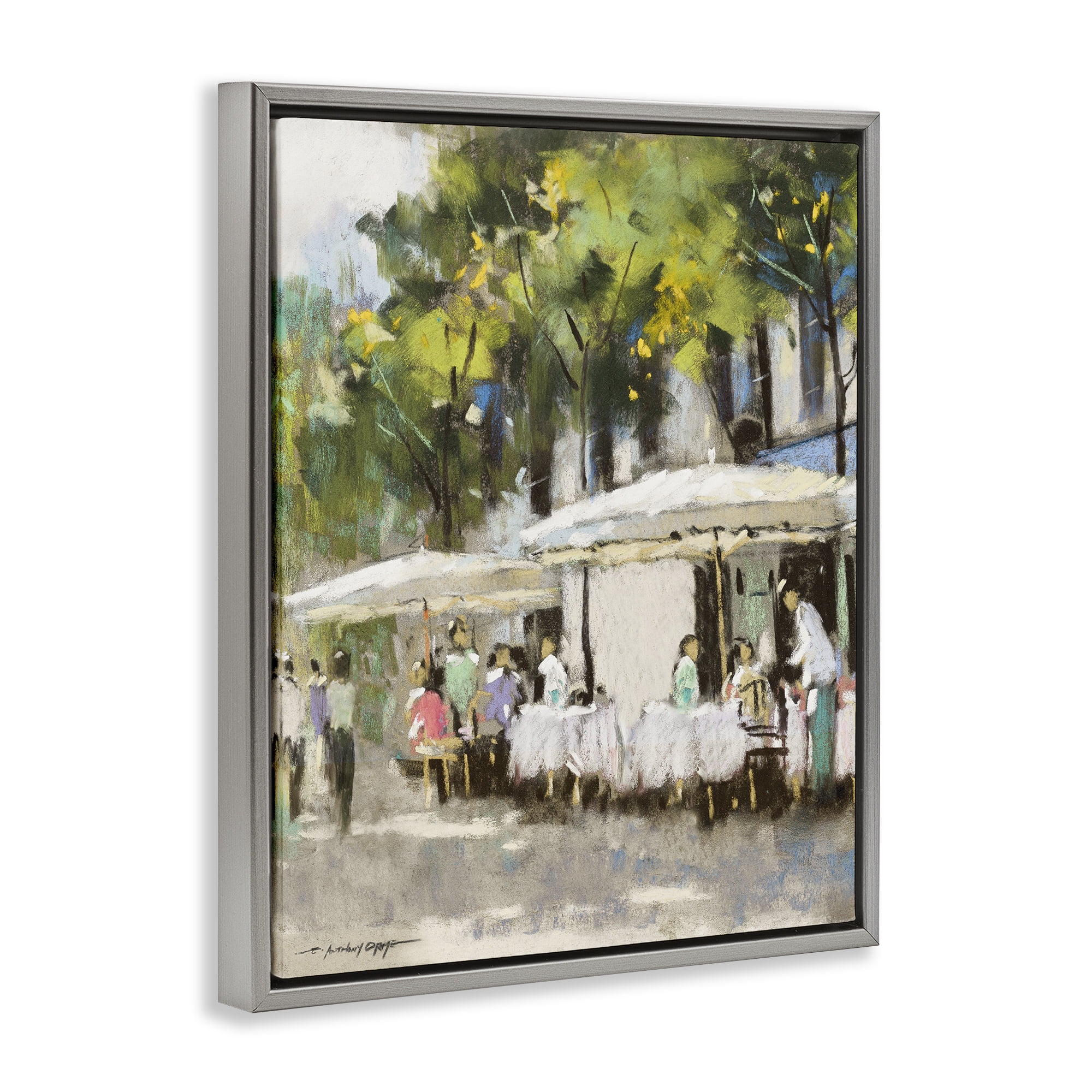Stupell Industries Sunny Street Cafe Dining Gray Framed Floater Canvas Wall Art, design by Anthony Orme