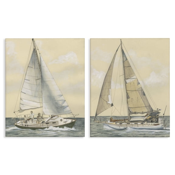 Stupell Industries Sailboat Crew At Sea People Painting Wrapped Canvas Art Print Wall Art, 16 x 20, Set of 2