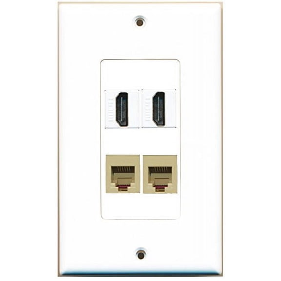 RiteAV - 2 Port HDMI 2 Port Phone RJ11 RJ12 Beige Wall Plate Decorative