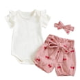 thumbnail image 4 of JUMEYU Baby Girl Clothes summer Sets Newborn Baby Girl Clothes Girl Short Sleeve Romper Flower Ruffle Shorts Headband Set 3Pcs summer Outfits 0 3 6 9 12 18 24 Months (White,0-3 Months), 4 of 4