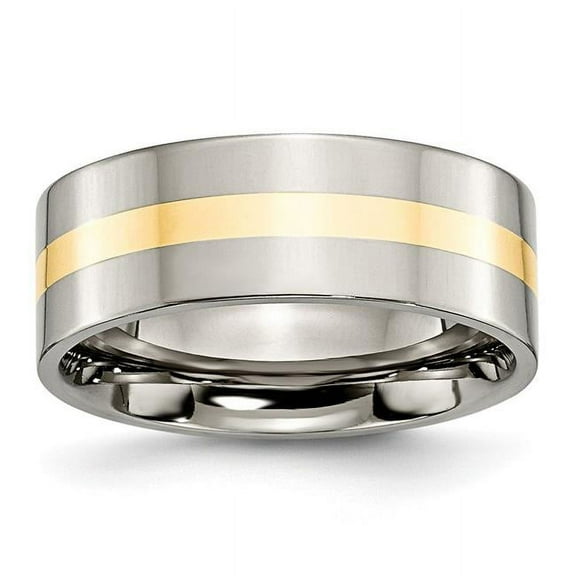 Primal Steel Titanium with 14K Yellow Inlay 8mm Flat Band
