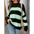 thumbnail image 2 of Womens Oversized Striped Sweater Mock Neck Chunky Knit Lantern Long Sleeve Fall Trendy Tunic Sweaters Top, 2 of 10