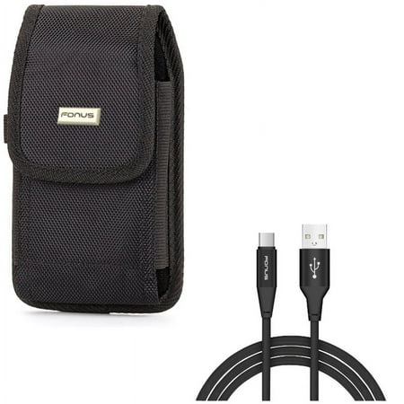 Holster Swivel Case Belt Clip w Charger Cord Type-C 10ft USB Cable L8V for Alcatel Idol 4S - ASUS ZenFone 5z - BLU Vivo XI Plus 5 - CAT S61 S48c - Google Pixel XL - HTC Bolt, U11