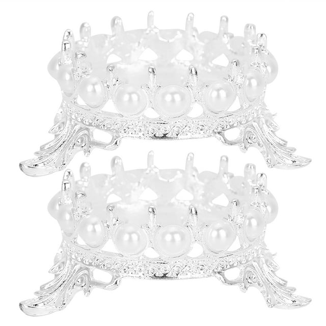 Soporte para bolígrafos de uñas con forma de corona en relieve retro, soporte para bolígrafos de terapia de luz, 2 unidades, plateado