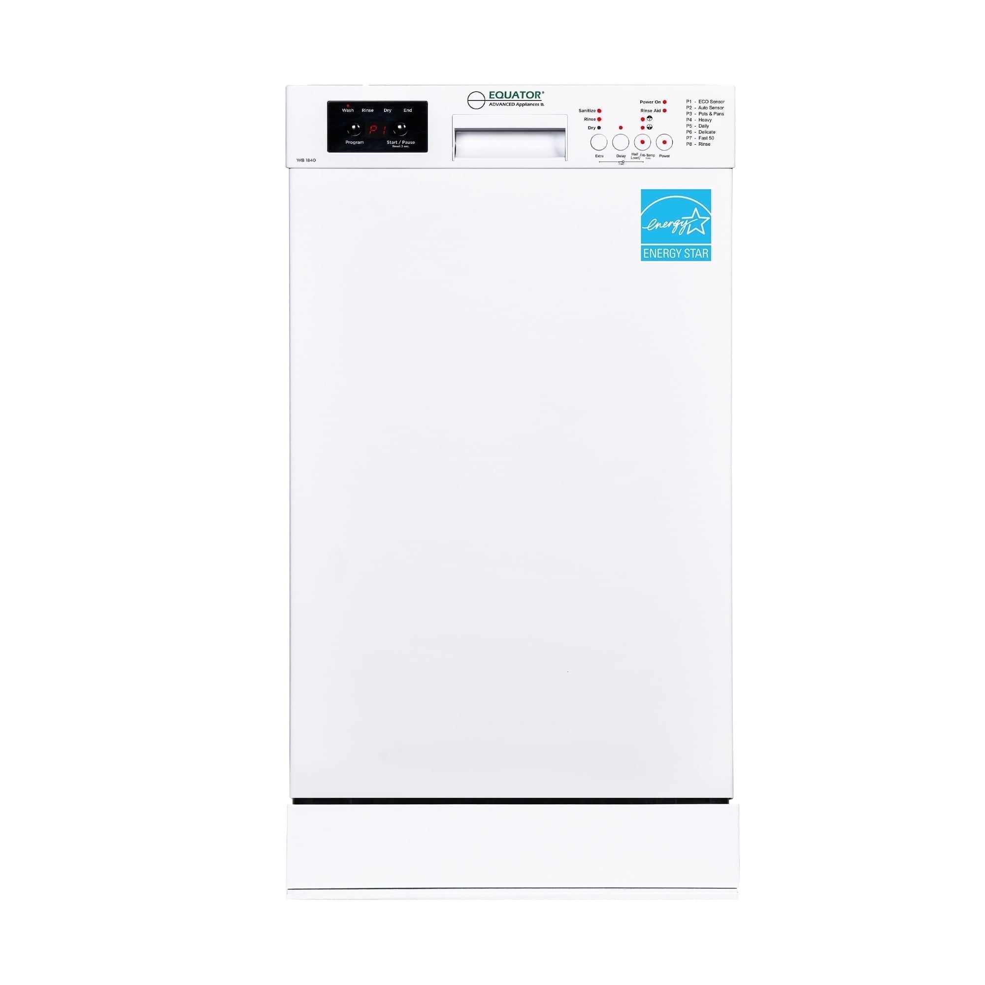 Equator 18" Front control Dishwasher Front control 10 place Wine Rack 8 Wash Sensor Wash Sanitize Delay1/2Load 110V E-Star ADA