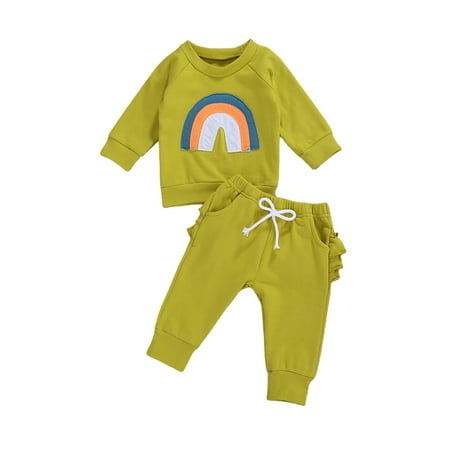 

Canis Baby Girl 2Pcs Autumn Clothes Sets Rainbow Long Sleeve Top Ruffle Pants