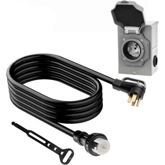 50 Amp Generator Cord and Power Inlet Box, 25Ft Generator Extension Cord, STW 6/3   8/1 125V/250V UL Listed Power Cords NEMA14-50P/SS2-50R & CS6364 for RV  and Generator to House
