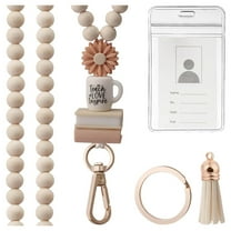Tkrady 2024 Teacher Lanyard with ID Holder, Fashion Wood Beaded Lanyard for Key, for Women, 7 Styles