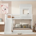 thumbnail image 3 of Harper & Bright Designs House Bunk Beds with Slide, Twin over Full Playhouse Bunk Bed, Wood Bunk Beds with Roof and Windows for Boys or Girls, White, 3 of 16