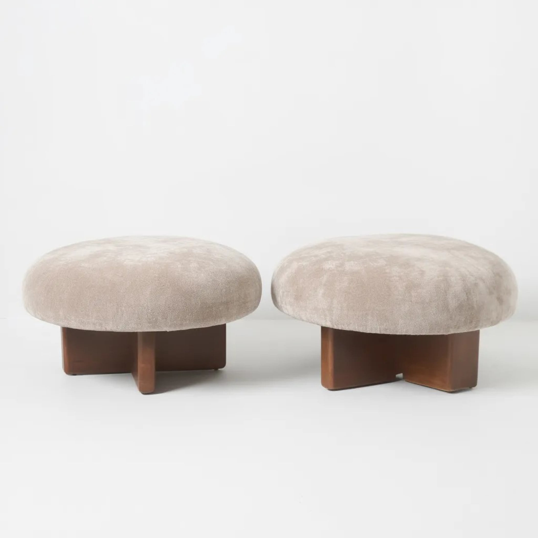 Christopher Knight Home Round Mushroom Upholstered Ottoman Stools, Set of 2, Light Brown + Walnut