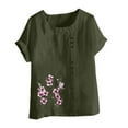 thumbnail image 4 of QUNYINEY Floral Women Shirts Short Sleeve Casual Pullover Crew Neck Tops Linen Loose Button Women's Tops, 4 of 4