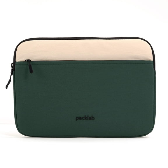 packlab Cream and Green Laptop Sleeve with Pocket – Slim Padded 14 Inch Computer Case for Work, Travel, and Everyday Carry
