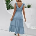 thumbnail image 3 of Womens Neck Sleeveless Tiered Beach Tie Strap Smocked Maxi Dress Petite Dresses for Women Lightweight Summer Dress Dress Loose Casual Dress Fall Dresses for Women Dresses for Mom Shirt Dress for Women, 3 of 6