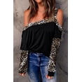 thumbnail image 3 of ABPHQTO Blusa de manga larga con costuras de leopardo y hombros descubiertos para mujer, 3 of 5