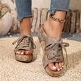thumbnail image 2 of Rokment Womens Vintage Beach Platform Wedge Slides Sandals Summer Retro Casual Studded Suede Open Toe Lace up Chunky High Heels Slip on Backless Dress Mules Khaki Size 9.5, 2 of 6
