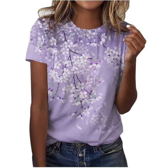DPTALR T-shirt Imprimé Femme Manches Courtes Chemisier Col Rond Casual Tops