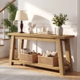 thumbnail image 6 of Finmind 70.87-Inch Solid Wood Console Table, 2-Tier Long Farmhouse Entryway Table with Shelf, 6 of 7