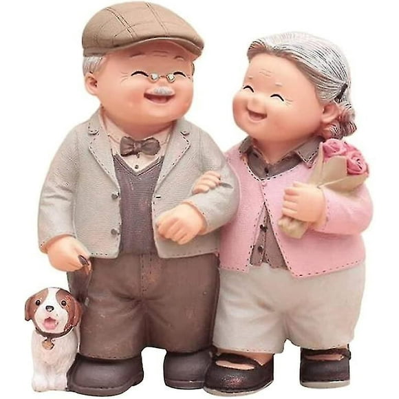Figurines de Couple Âgé en Résine Statues d'Anniversaire de Mariage Vieillesse Dessus de Gâteau Cadeaux pour Grands-Parents pour Jardin Patio Décoration Maison
