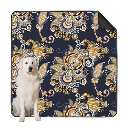 Non-Slip Dog Potty Pads 72 x72 Washable Reusable Pee Pads with Paisley Pattern for Crate & Home.
