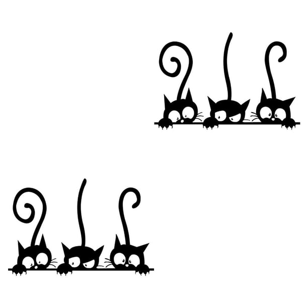 Calcomanías de pared Inteprter Gato de dibujos animados PVC Negro 27*18cm 2piezas