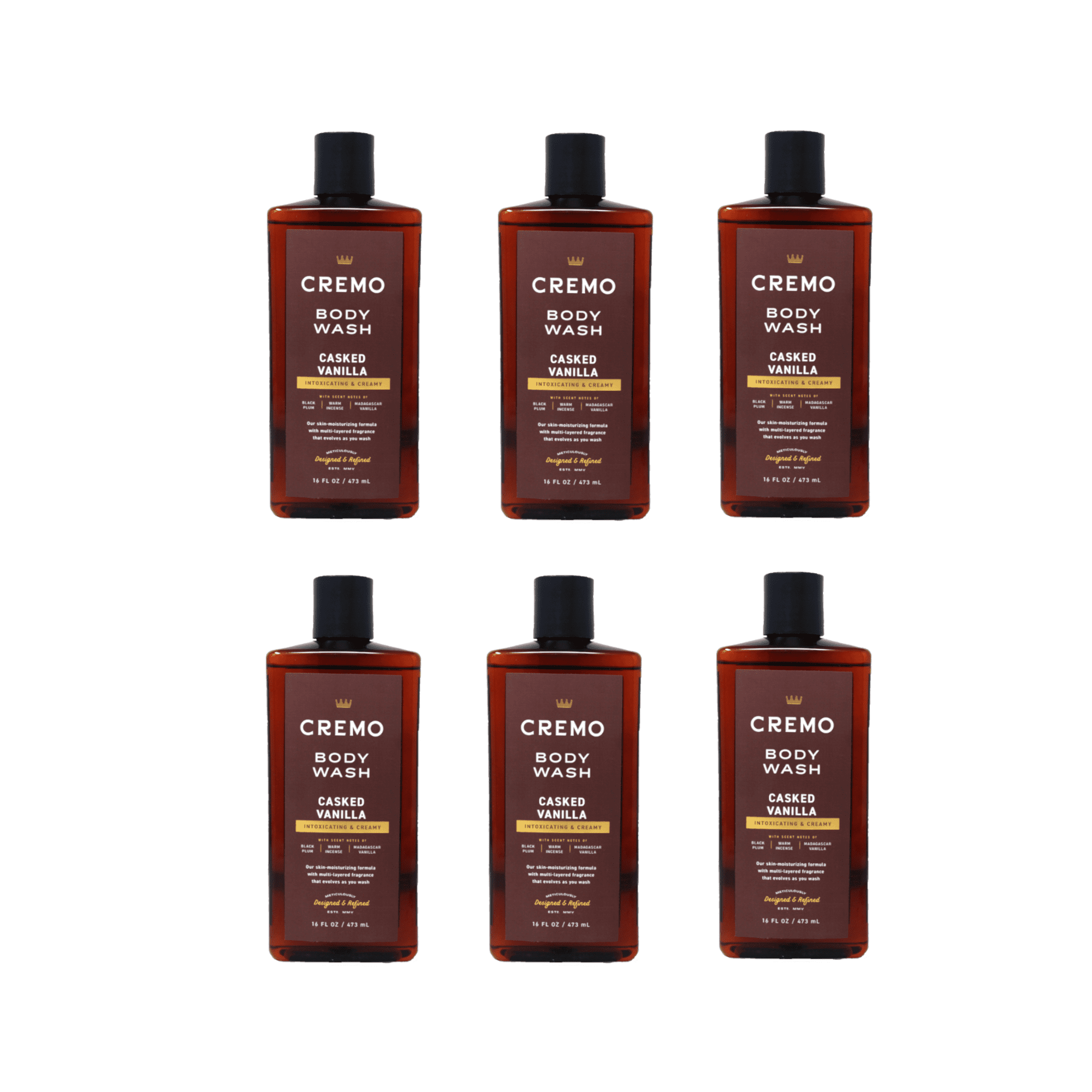 Cremo Casked Vanilla Body Wash for Men, Rich-Lathering Shower Gel, Black Plum, Warm Incense & Madagascar Vanilla Scent, 16 fl oz Pack of 6