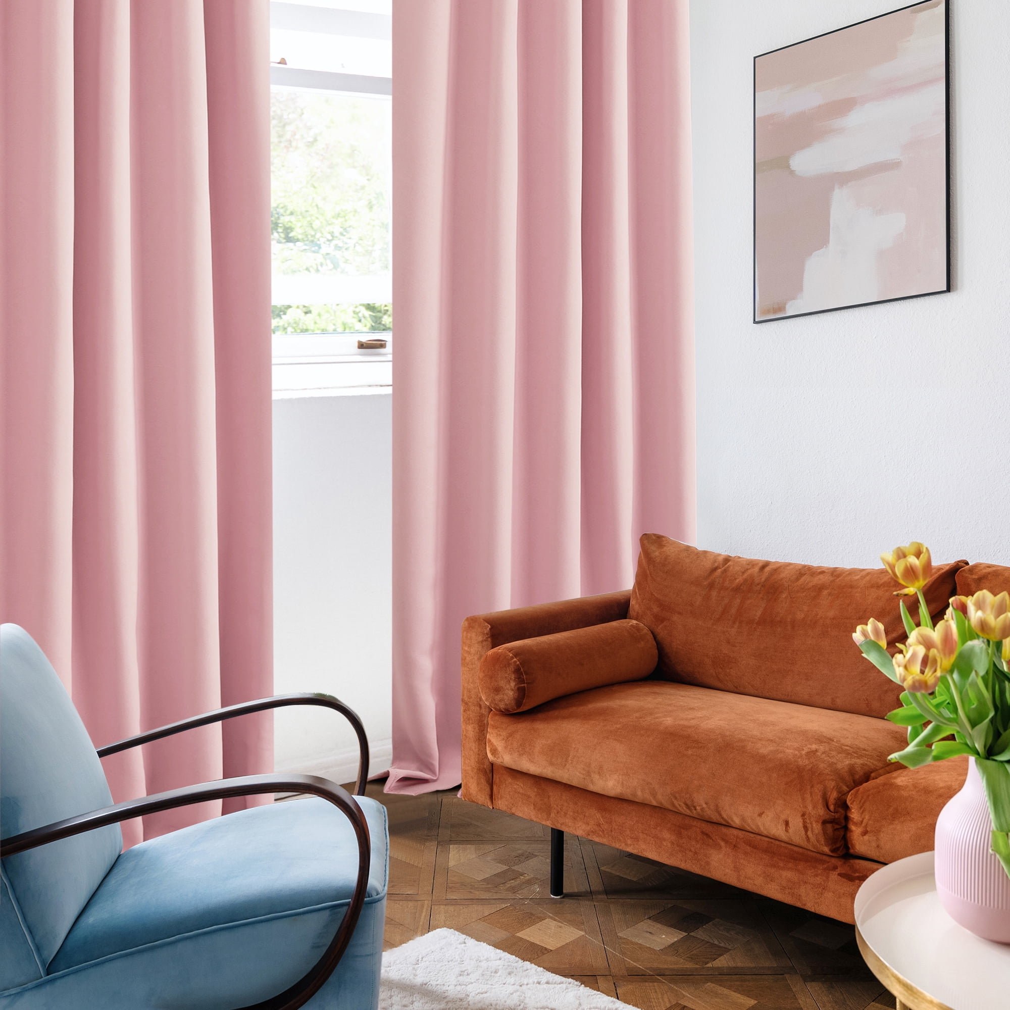 ZOPZO Blackout Curtains with Back Tab 2 Panels, Baby Pink, 42W x 84L Inch, Energy Saving Drapes for Home and Apartment