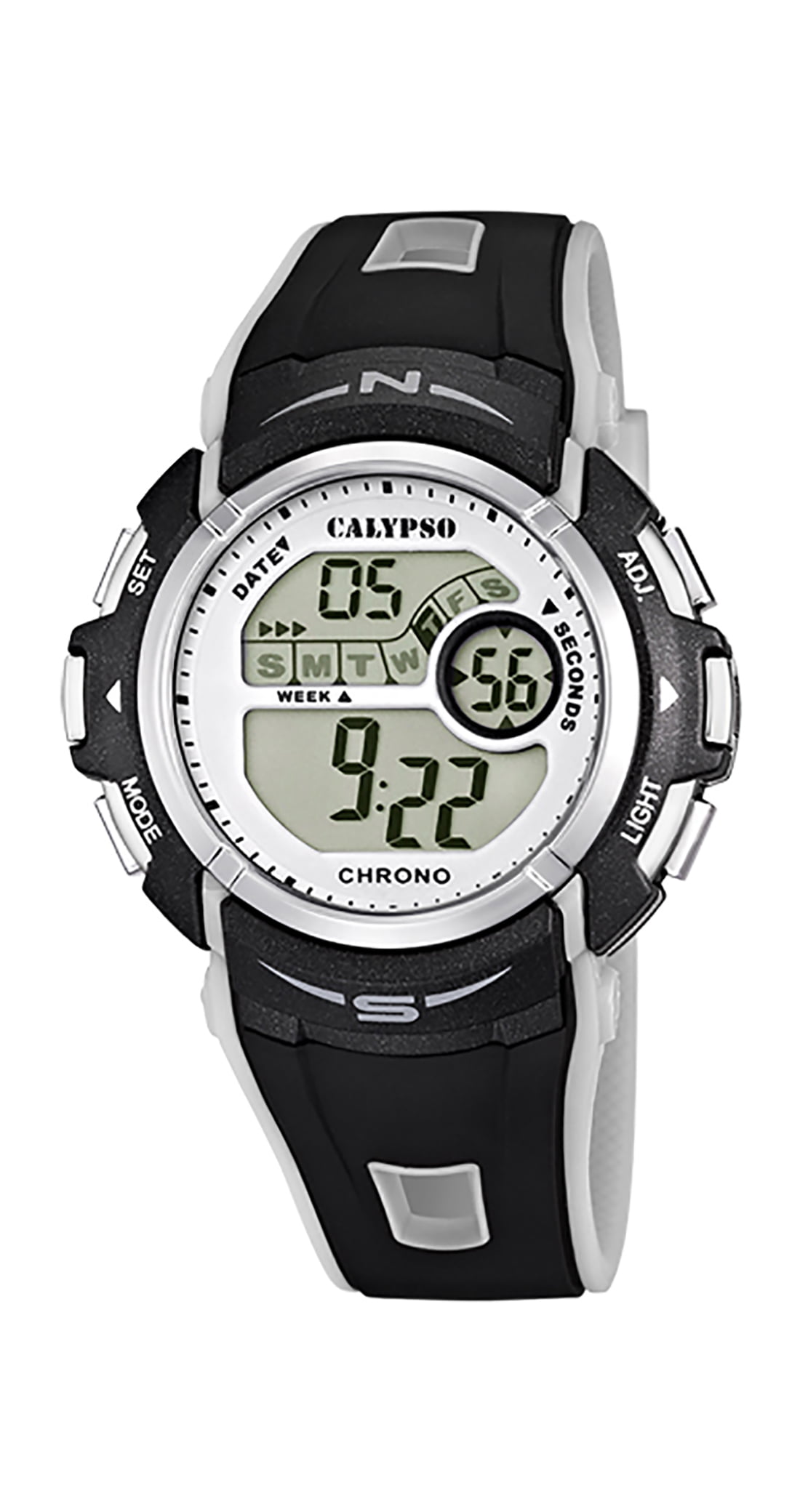Calypso K5610 - 45mm Digital Dual Day Date Calendar Watch, Silicone Strap, Chronograph, Sports Mens Backlight, Time, And Timer