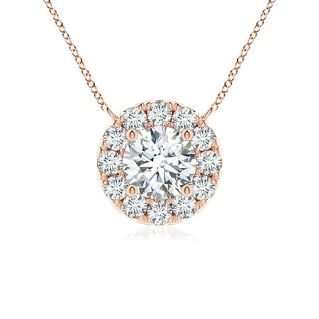 ANGARA Lab Grown Diamond Necklace with Halo for Women in 14K Rose Gold (Size-4.1mm| Color-F-G| Clarity-VS) | April Birthstone Anniversary Jewelry Gift for Women | Lab-Grown Diamond Necklace