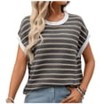 thumbnail image 2 of mfyjkho Tops Para Mujer, Blusas Y Camisas De Manga Corta Con Cuello Redondo Y Rayas Informales De Verano Para Mujer Tops De Tallas Grandes L, 2 of 8