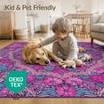thumbnail image 4 of ODIKA 4'x6' Dense Bloom Clusters Electric Fuchsia Plum Symmetrical Motif Washable Area Rug None Non-Slip, Chair-Friendly, Flatwoven for Home Office, Under Desk, 4 of 7