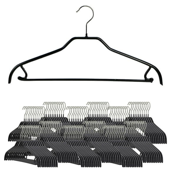 MAWA by Reston Lloyd Silhouette Series Non-Slip Space Saving Clothes Hanger with Bar & Hook for Pants and Skirts, Style 41/FRS, Set of 100, Black