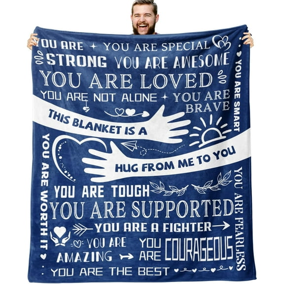 Healing Hug Blanket 60"x50", Inspirational Gifts for Men, Comfort Items Chemo Patients, After Surgery Recovery Gifts, Cancer Get Well Gifts for Men, Blue