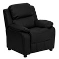 thumbnail image 1 of Deluxe Padded Contemporary Black Leather Kids Recliner with Storage Arms, 1 of 9
