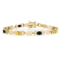 Gem Stone King 18K Yellow Gold Plated Silver Yellow Citrine and Black Onyx and Lab Grown Diamond Bracelet for Women | 3.41 Cttw | Gemstone November Birthstone | Oval 6X4MM | Length 7.25 inches