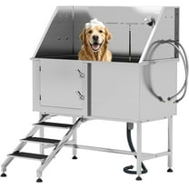 Jocisland 50" L Professional Dog Washing Station with Stairs, 304 Stainless Steel Pet Bathtub Features Adjustable 3-Flow Showerhead, Pet Wash Tub