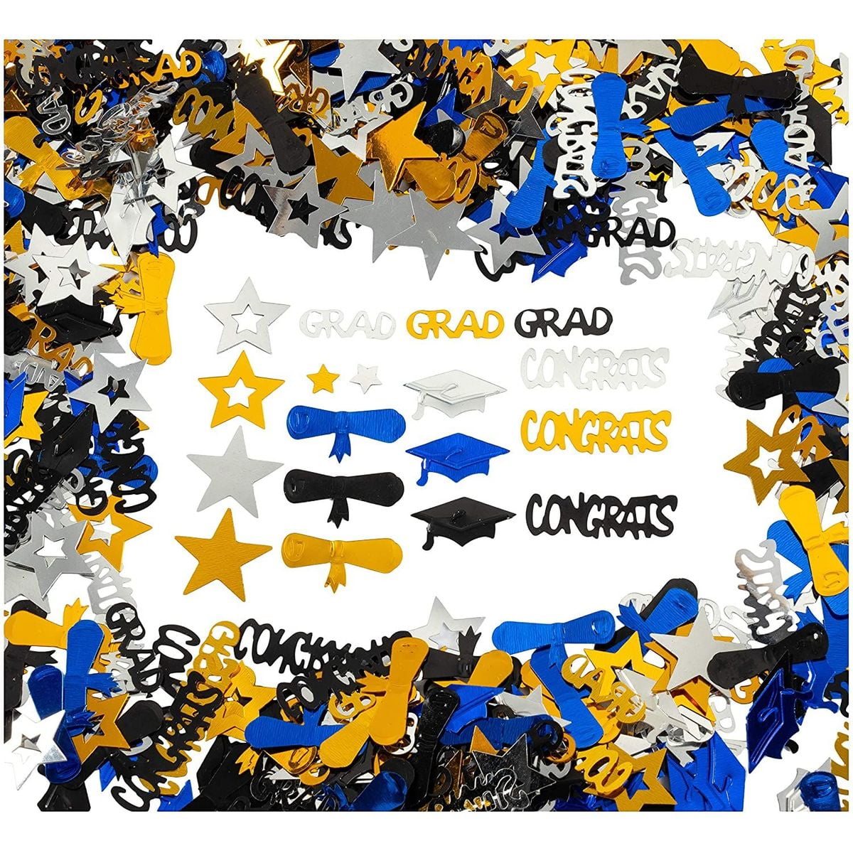 Gold Blue Themed Decor Party Supply Black Silver 2 oz Graduation Confetti 