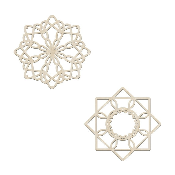 Mandala Wooden Wall Art Set of 2, Jumble Trellis Geometric Square Petals, Birch Plywood Rustic Wall Art Accent for Hallway Bedroom Living Room and Offices, 11,4" X 11,4" X 0.1", by Ambesonne