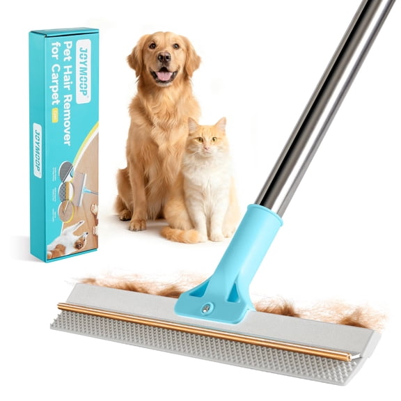 JOYMOOP Pet Hair Removal Tool, 63" Adjustable Long Handle Carpet Rake, Cat Dog Hair Carpet Rake with Metal and Silicone Scraper for Carpet, Sofa, Cloth